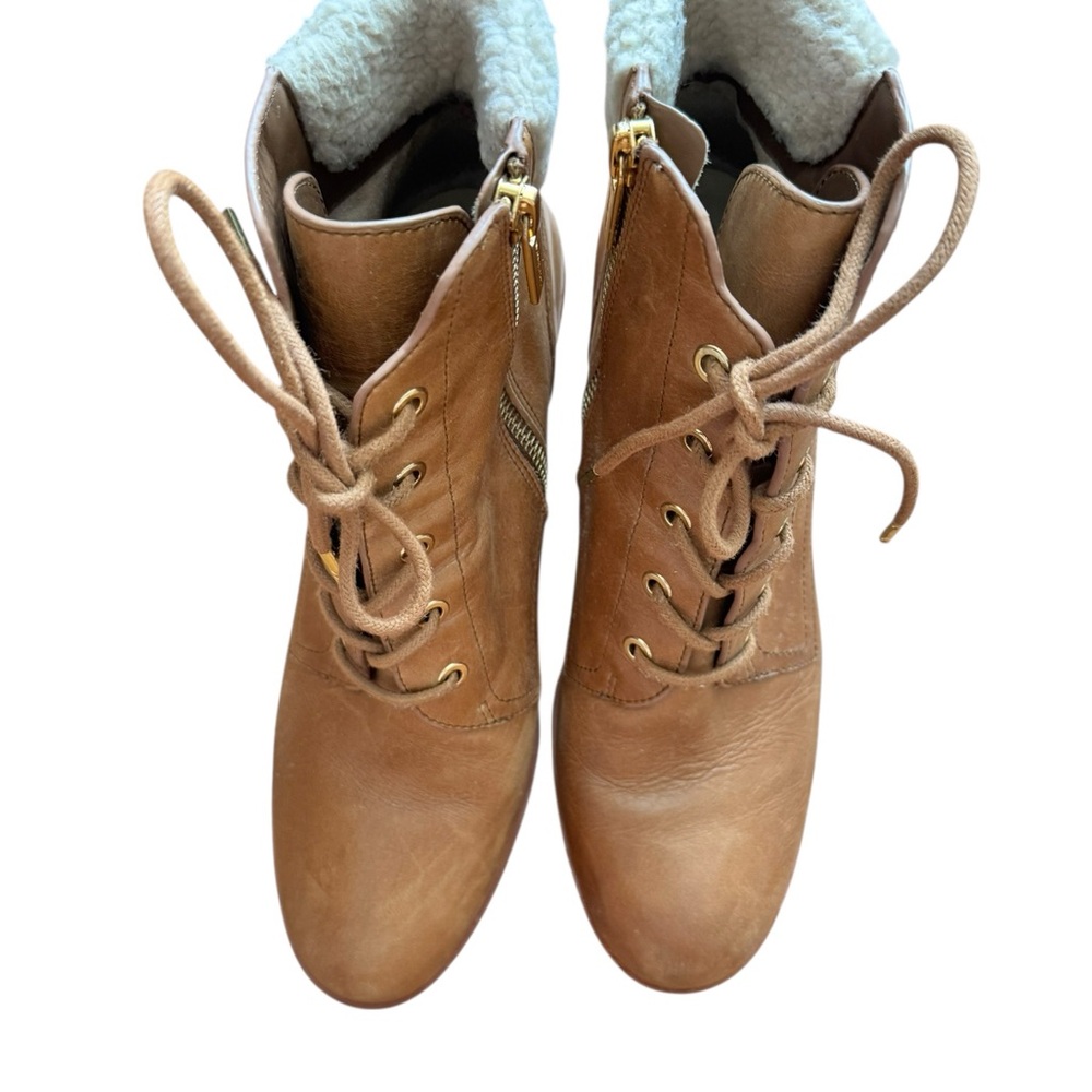 MICHAEL Michael Kors Tan Leather Lace-Up Block Heel Ankle Boots - Picture 6 of 12